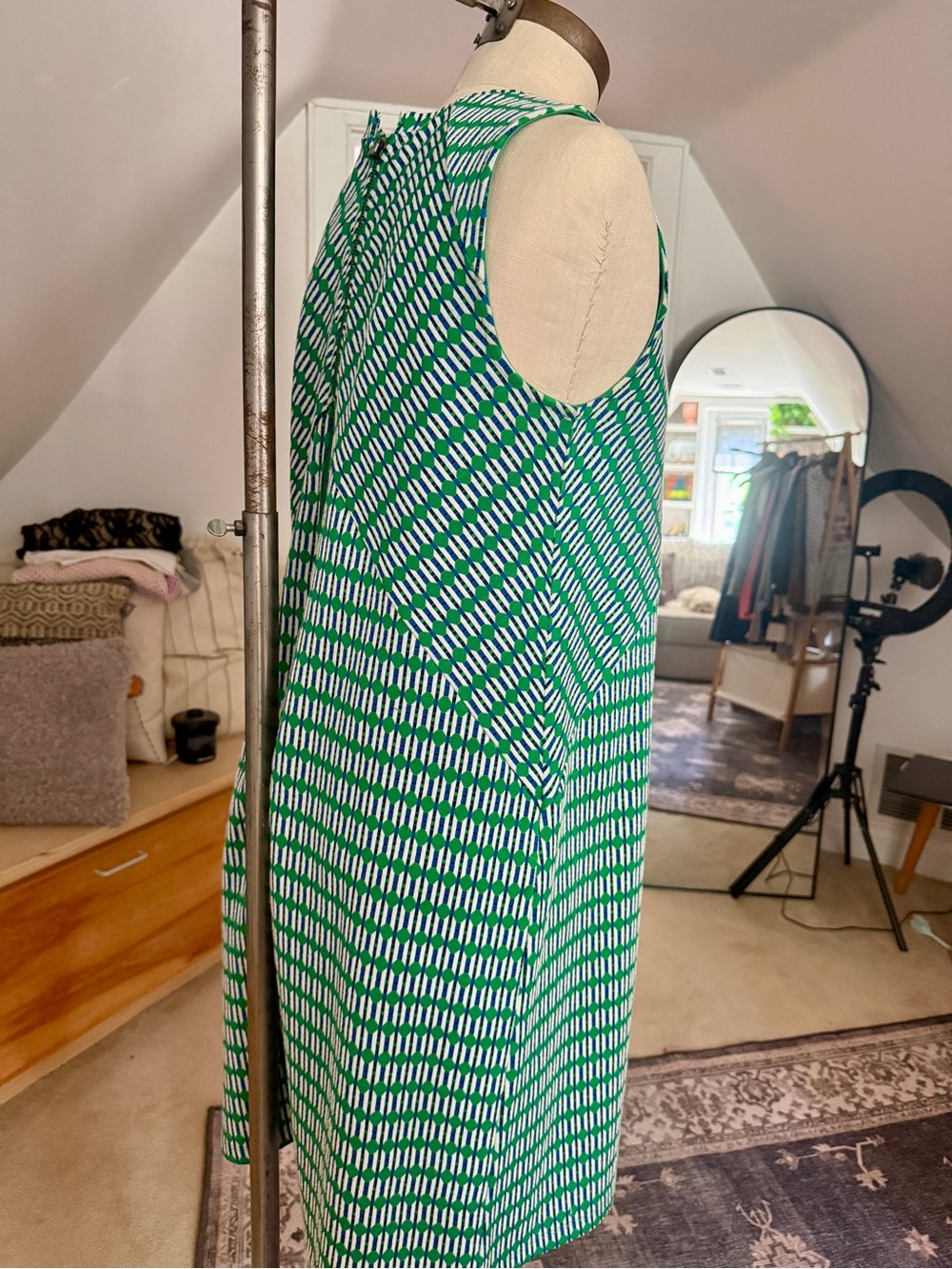 Anthropologie Green and White Sleeveless Geometric Midi Dress - Picture 7 of 7